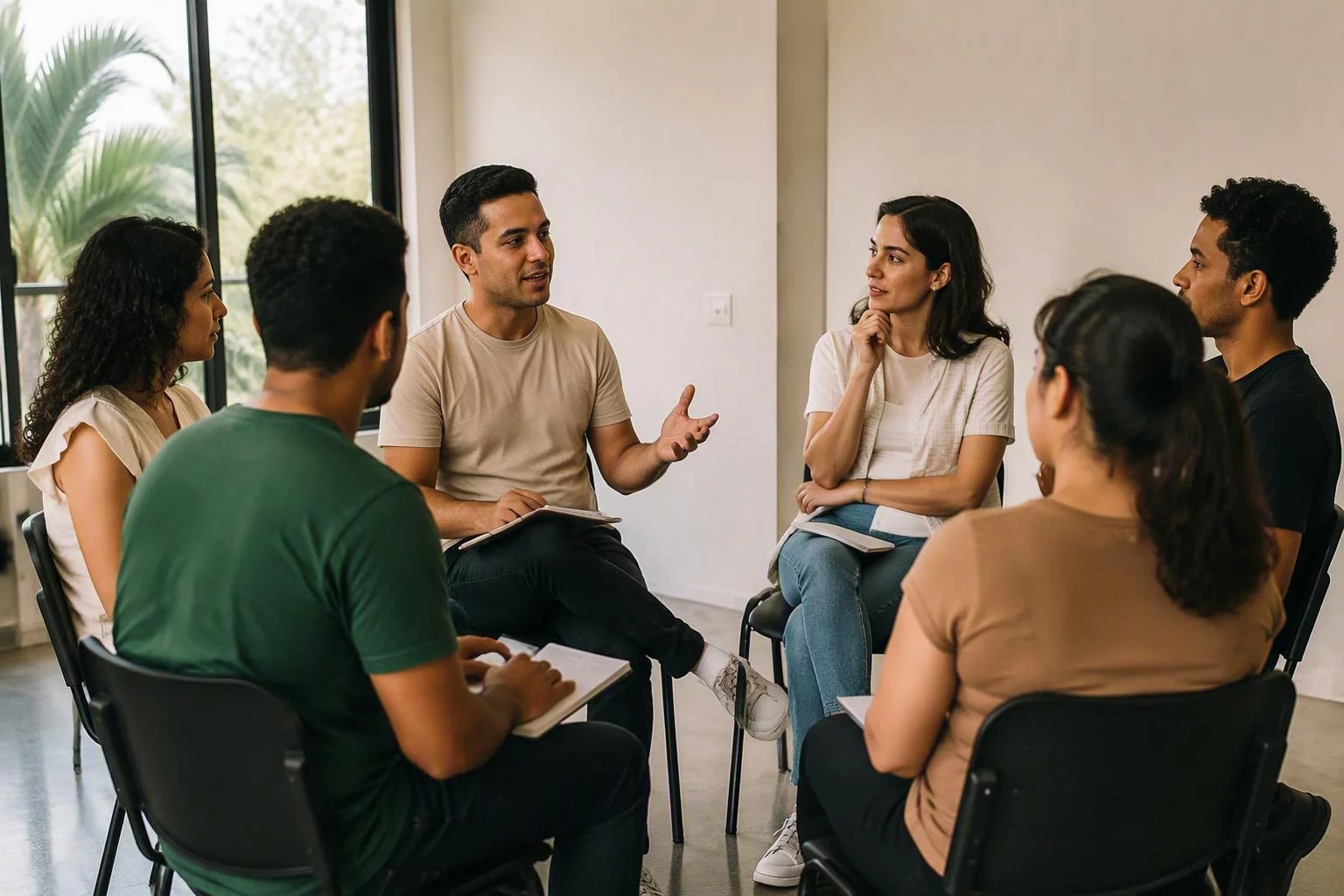 Grupo pequeno em roda durante um encontro de formação de líderes
